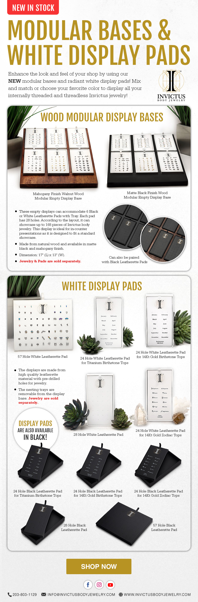 New In Stock - Modular Bases & White Display Pads!